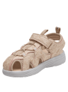 Sandalia beige de niña con estampado floral y cierres de velcro para comodidad y ajuste seguro.