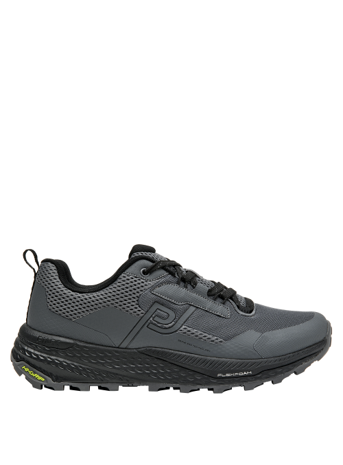 zapatilla gris de trail para hombre, estilo moderno y versátil, ideal para actividades al aire libre