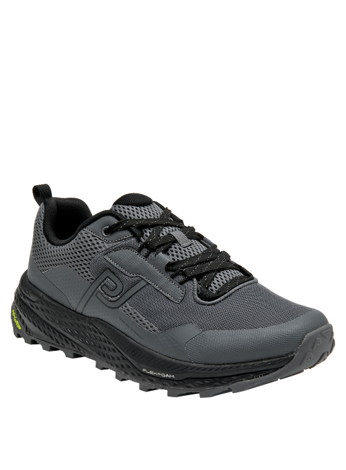 zapatilla gris de trail para hombre, estilo moderno y versátil, ideal para actividades al aire libre
