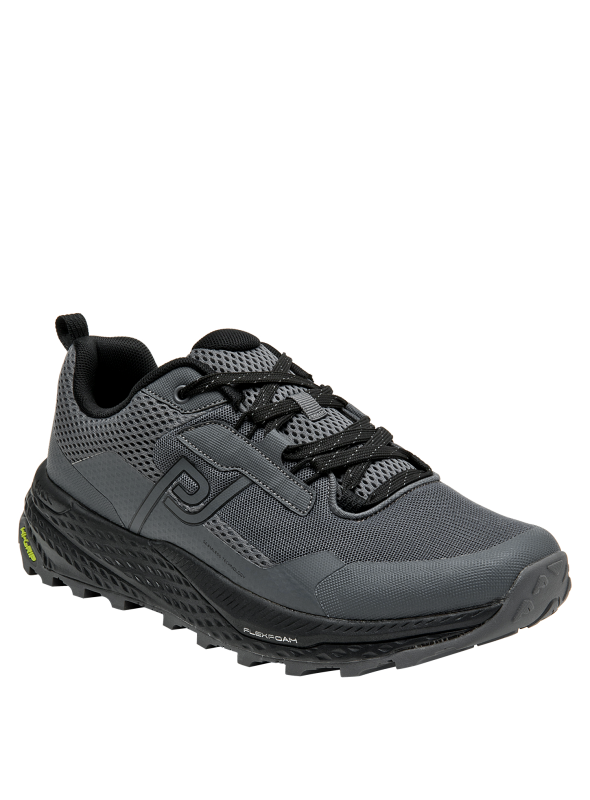 zapatilla gris de trail para hombre, estilo moderno y versátil, ideal para actividades al aire libre