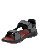Sandalia sintética gris con tiras ajustables de velcro, ideal para caminatas urbanas y estilo casual.