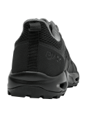 zapatilla de trail running negra para hombre con detalles en verde y sistema de cordones elásticos gris