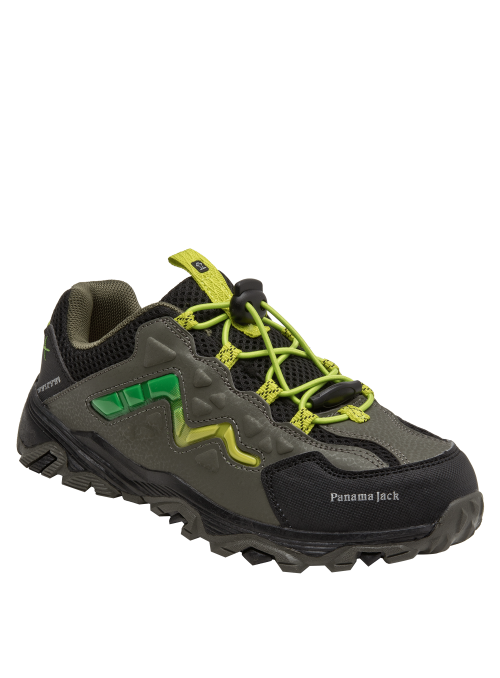 Zapatilla gris de estilo outdoor para niño, con forro de mesh que ofrece transpirabilidad y comodidad.