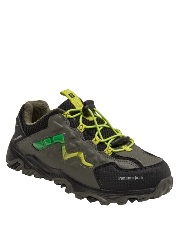 Zapatilla gris de estilo outdoor para niño, con forro de mesh que ofrece transpirabilidad y comodidad.
