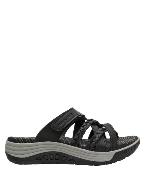 Sandalia negra para mujer, estilo outdoor, sintética, ideal para combinar con jeans o vestidos.