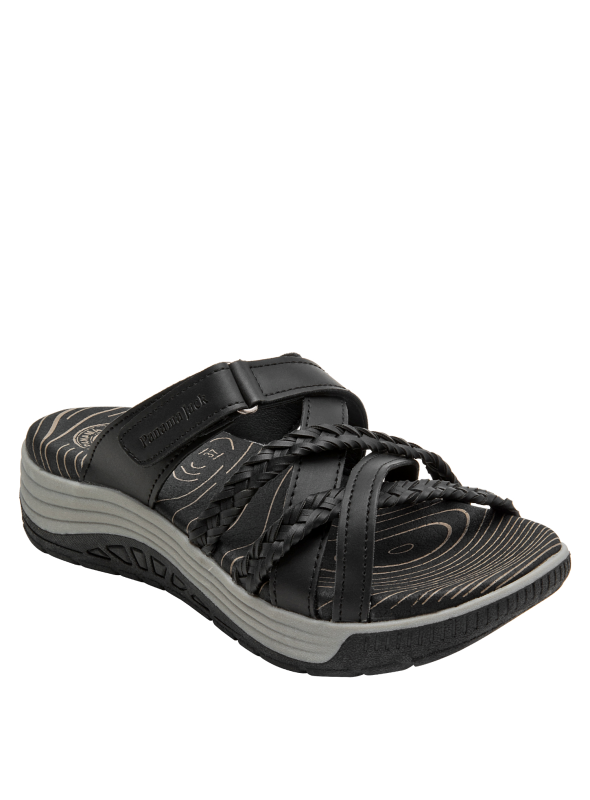 Sandalia negra para mujer, estilo outdoor, sintética, ideal para combinar con jeans o vestidos.