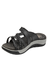 Sandalia negra minimalista para mujer, material sintético, adaptable a diversas ocasiones.