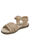 Sandalia beige de cuero con forro de microfibra, ideal para climas cálidos y looks casuales.