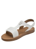 Sandalia blanca de niña con punta abierta y taco plano, estilo clásico y casual.