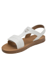 Sandalia blanca de niña con punta abierta y taco plano, estilo clásico y casual.