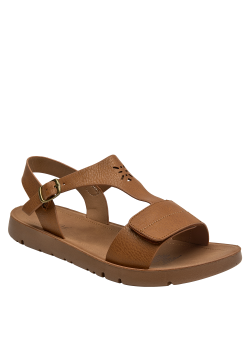 Sandalia clásica camel para niña, material sintético, versátil para ocasiones casuales.
