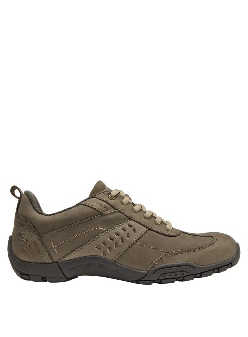 silueta versátil de zapatilla taupe de cuero, ideal para uso diario