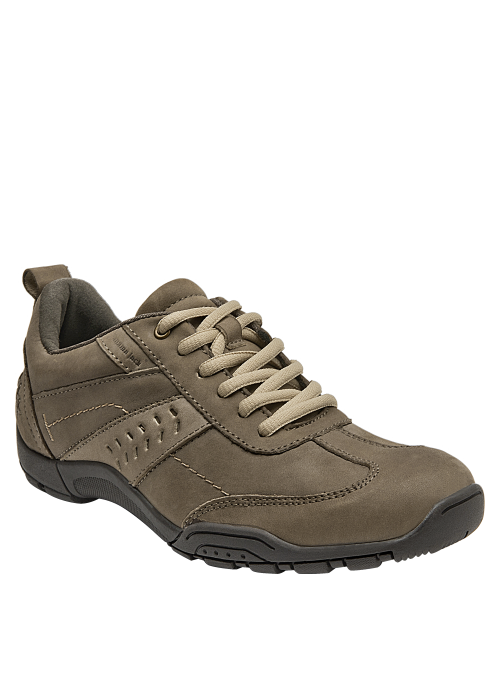 silueta versátil de zapatilla taupe de cuero, ideal para uso diario