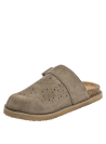 Sandalia versátil de cuero taupe con punta redonda y taco plano de 3,5 cm.