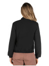 Chaqueta negra femenina, diseño versátil urbano, tejido suave y elástico, perfecta para combinar con jeans.