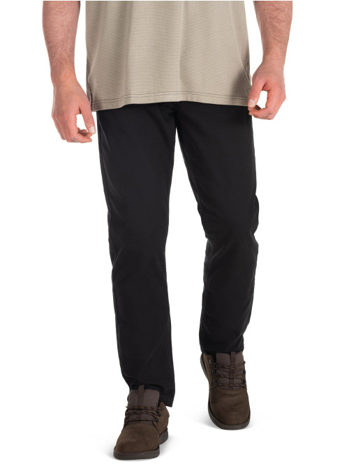 Pantalón negro de hombre en canvas, textura tipo lona y acabado mate.