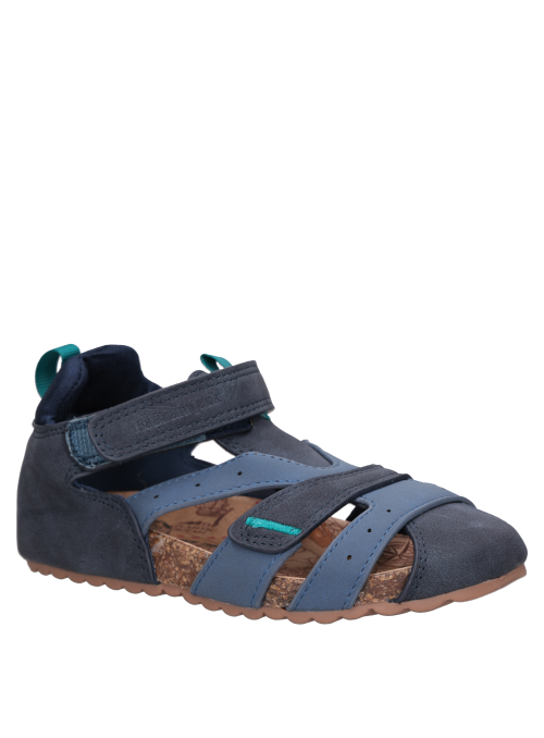 Zapato infantil azul sintético con forro PU y acabado de fácil mantenimiento.