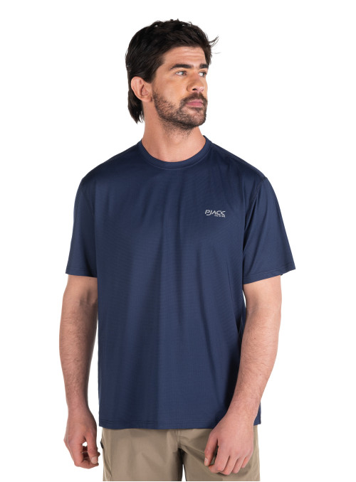 Polera azul para hombre de training, mezcla de poliéster y spandex, diseño limpio y versátil.