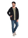 Polerón negro casual para hombre con mezcla de algodón y poliéster, detalle acanalado en puños.