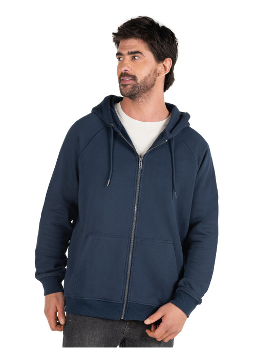 Polerón azul de hombre en algodón y poliéster, ideal para un estilo casual.