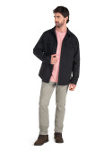 Chaqueta negra de hombre en algodón y spandex, detalle de manga larga y corte clásico.