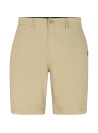 Detalle de la cintura del short beige, resaltando su confección en viscosa, poliamida y spandex.
