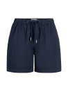 Mezcla de algodón y spandex en short azul para versatilidad.