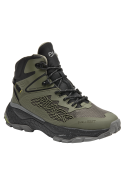 Botín trail running verde para hombre, estilo outdoor, material sintético, ideal para aventuras al aire libre.