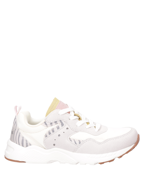 Zapatilla blanca para niña, estilo sencillo, ideal para usar con chaqueta o parka.