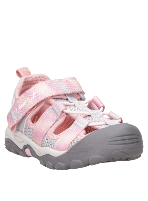 Sandalia de punta abierta gris para niña, estilo versátil, adecuada para paseos y juegos.