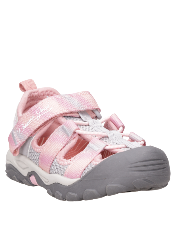Sandalia de punta abierta gris para niña, estilo versátil, adecuada para paseos y juegos.