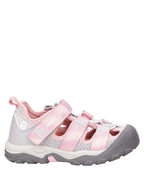 Sandalia de punta abierta gris para niña, estilo versátil, adecuada para paseos y juegos.