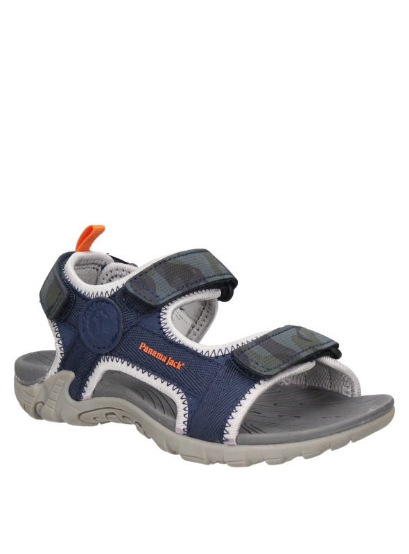 Sandalia infantil azul, estilo casual, para niño, con suela plana sintética, adecuada para el uso diario en la ciudad.