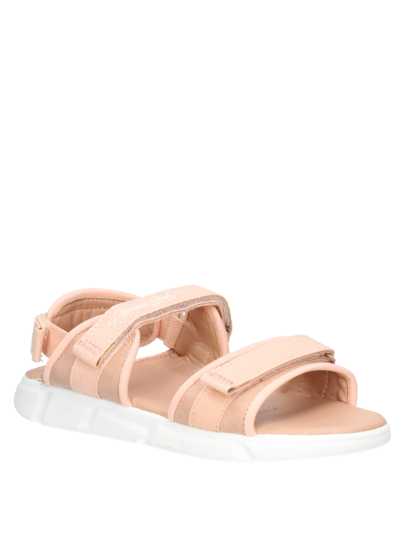 Sandalia plana rosada para niña, estilo casual, recomendada para paseos y juegos.