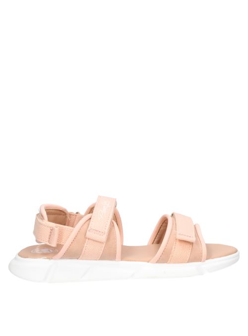Sandalia plana rosada para niña, estilo casual, recomendada para paseos y juegos.