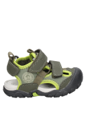 Sandalia verde para niño, material textil y sintético, cómoda para paseos en la ciudad y naturaleza.