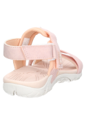 Calzado plano rosado para niña, con diseño abierto, recomendado para actividades veraniegas.