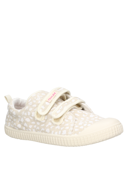 Zapatilla sintética beige para niña, estilo casual, adecuada para paseos urbanos y diversión.