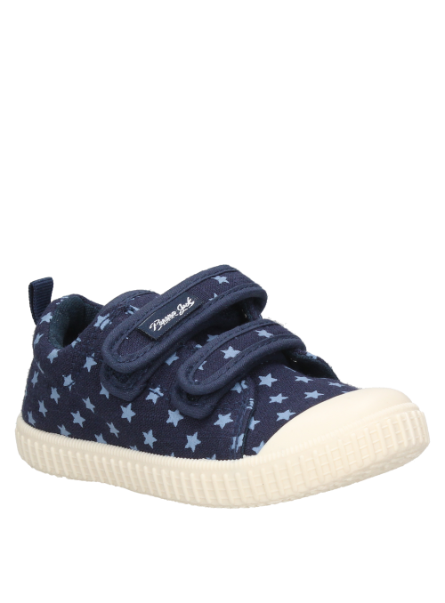 Zapatilla textil azul para niña, diseño limpio, adecuada para juegos y salidas urbanas.
