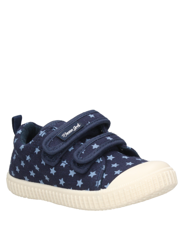 Zapatilla textil azul para niña, diseño limpio, adecuada para juegos y salidas urbanas.