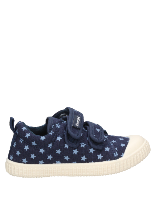 Zapatilla textil azul para niña, diseño limpio, adecuada para juegos y salidas urbanas.