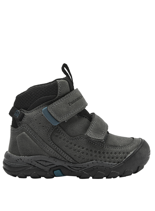 Calzado sintético gris para niño, con forro textil suave y taco plano.