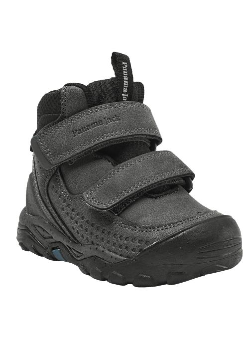 Calzado sintético gris para niño, con forro textil suave y taco plano.