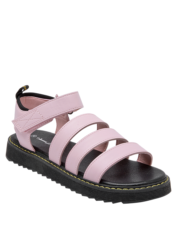 Sandalia de niña en color rosado, material sintético, ideal para usar con shorts o vestidos livianos.
