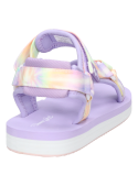 Sandalia de punta abierta lila para niña, estilo relajado y fresco.