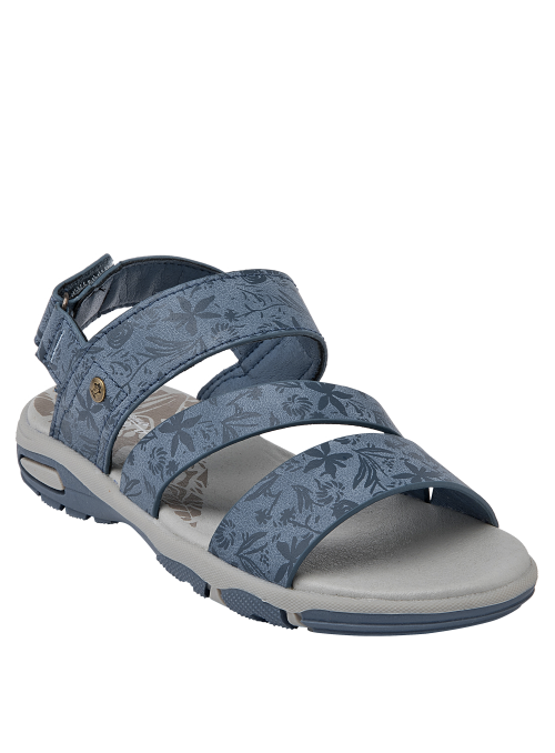 Sandalia azul para niña, diseñada para un estilo urbano, fácil de combinar con ropa fresca.