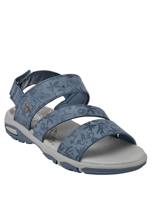 Sandalia azul para niña, diseñada para un estilo urbano, fácil de combinar con ropa fresca.