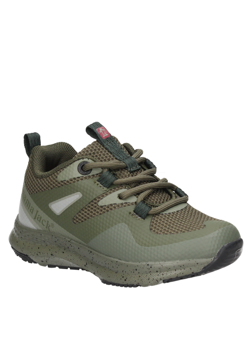 Zapatilla textil verde para niño, diseño casual, adecuada para paseos en la ciudad.