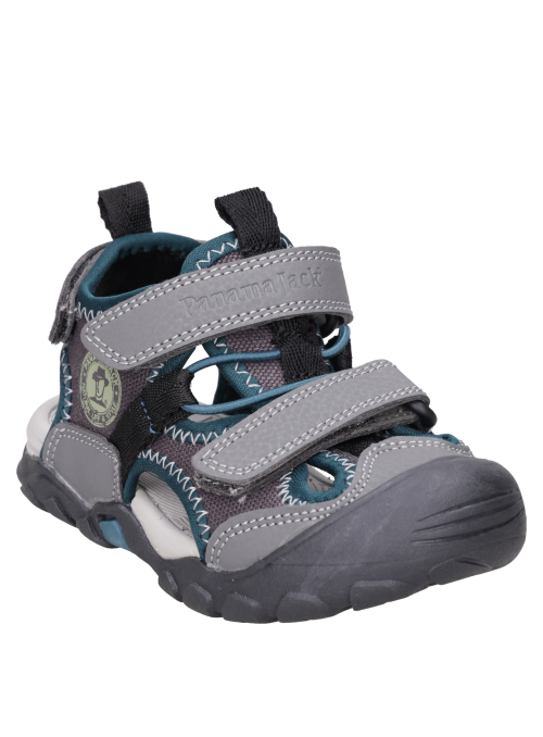 Sandalias negras para niño con correas de velcro, perfectas para explorar.