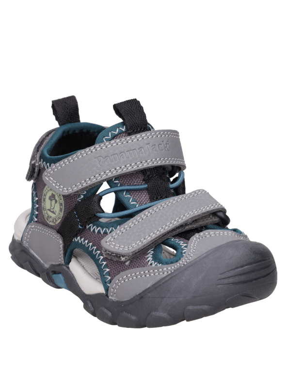 Sandalias negras para niño con correas de velcro, perfectas para explorar.